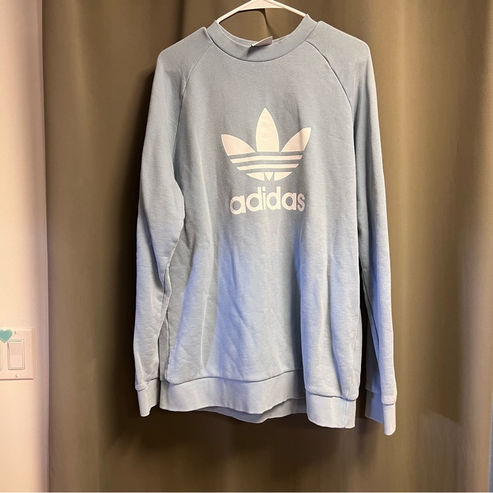 Adidas Light Blue Sweatshirt with White Logo Size Large Lightweight